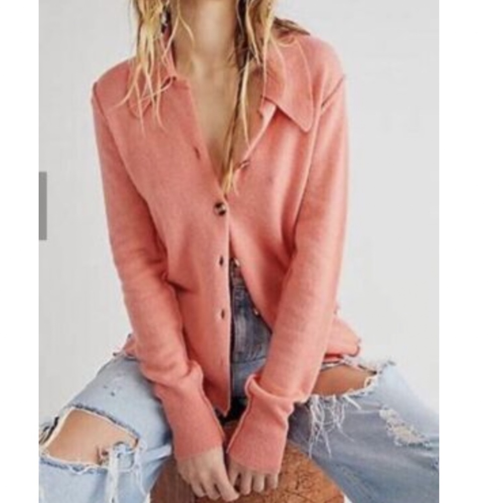 Free People 100% Cashmere Paloma Cardi Size Coral XS